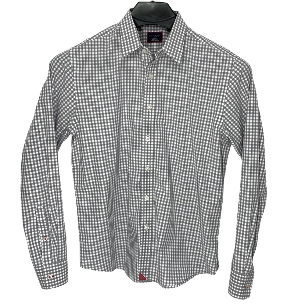 UNTUCKit men’s‎ Medium Grey & White gingham 100% cotton button up shirt.